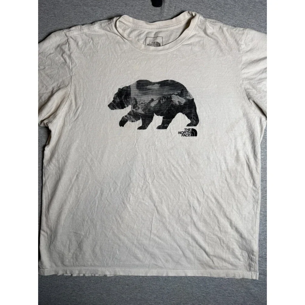 The North Face T Shirt Mens XL White Grizzly Bear Logo Graphic Tee Short Sleeve